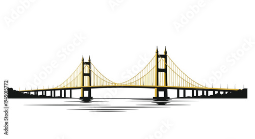 A striking illustration of a yellow suspension bridge over water