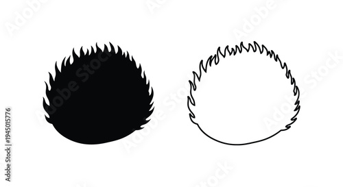 Two circular saw blade illustrations one black and one white outline