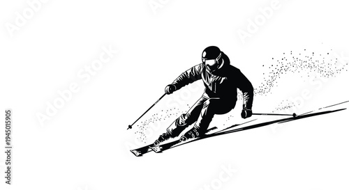 Vector illustration of a skier in motion on white background