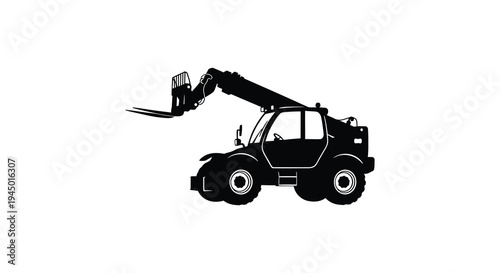 A stark black silhouette of a telehandler lifting equipment showcasing industrial machinery silhouette high quality professional