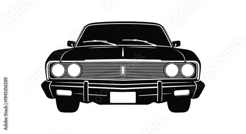 A striking black silhouette of a classic 1960s muscle car front view silhouette high quality professional