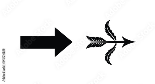 Black arrow transforming into a feathered arrow depicting change or progression