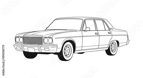 Detailed line art depiction of a classic sedan showcasing automotive design silhouette high quality professional detailed