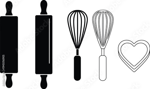 Baking kitchen utensils silhouette Vector