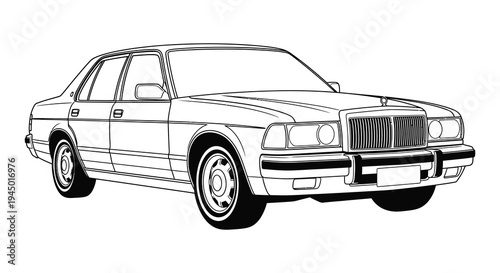 Detailed line art illustration of a classic sedan showcasing automotive design silhouette high quality professional detailed
