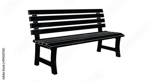 Simple black silhouette of a wooden park bench seen from a side angle