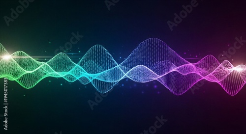 Vibrant digital waveform with glowing particles and gradient colors