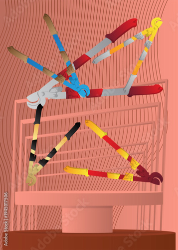 Mockup product display with Wire cutter. Vector cylinder pedestal podium. Stage showcase for presentation. Minimal geometric forms.