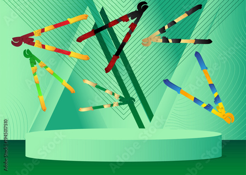 Mockup product display with Wire cutter. Vector cylinder pedestal podium. Stage showcase for presentation. Minimal geometric forms.