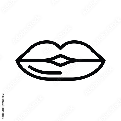 Black line art lips icon. Single Line Icon.