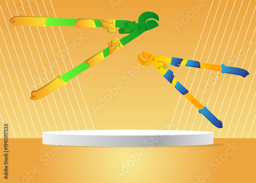 Mockup product display with Wire cutter. Vector cylinder pedestal podium. Stage showcase for presentation. Minimal geometric forms.