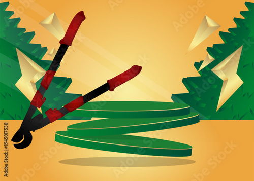 Mockup product display with Wire cutter. Vector cylinder pedestal podium. Stage showcase for presentation. Minimal geometric forms.