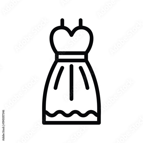 Fashionable strapless evening dress design. Single Line Icon.