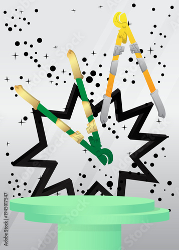 Mockup product display with Wire cutter. Vector cylinder pedestal podium. Stage showcase for presentation. Minimal geometric forms.