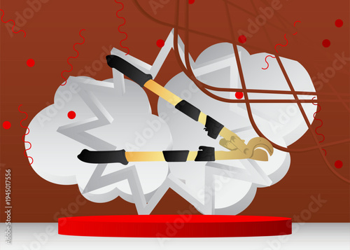 Mockup product display with Wire cutter. Vector cylinder pedestal podium. Stage showcase for presentation. Minimal geometric forms.