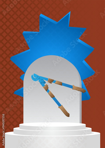 Mockup product display with Wire cutter. Vector cylinder pedestal podium. Stage showcase for presentation. Minimal geometric forms.