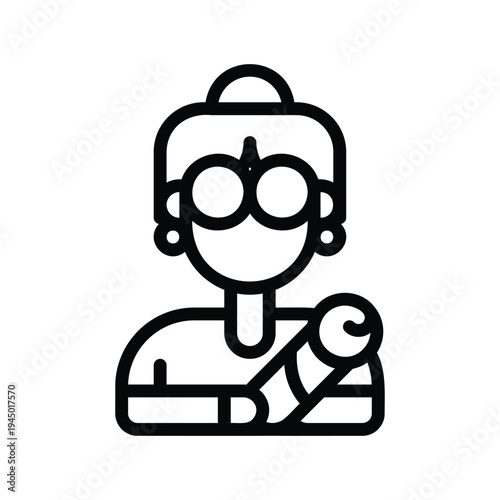 Nurse Wearing Protective Face Mask. Single Line Icon.