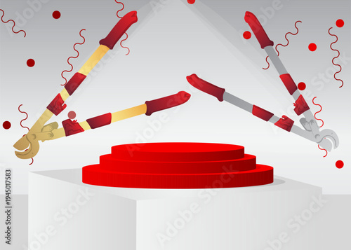 Mockup product display with Wire cutter. Vector cylinder pedestal podium. Stage showcase for presentation. Minimal geometric forms.