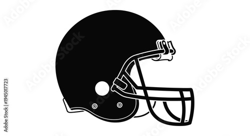A black silhouette of an american football helmet on a white background