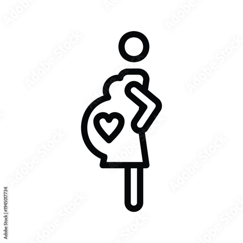Pregnant Woman with Heart on Belly. Single Line Icon.