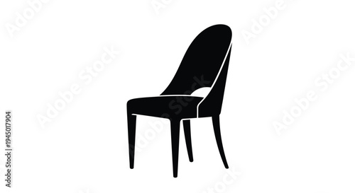 A minimalist silhouette of a modern black chair against a white background