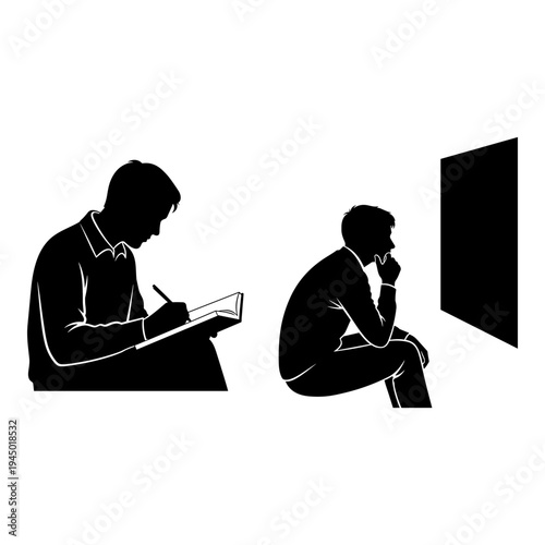 Contemplation and study in contrasting solitude and focus Vector, illustration