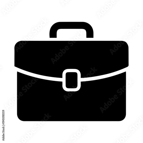 Isolated black leather business briefcase icon with a handle and lock, representing a professional portfolio or baggage vector for travel and work