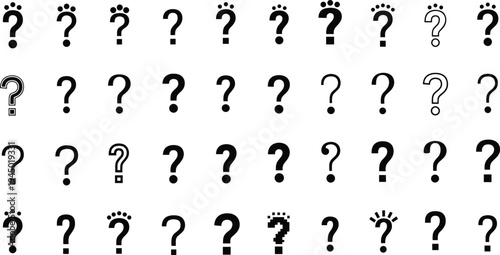 Question mark icons set, inquiry symbol collection, help support signs, FAQ concept symbols, problem solving vector illustration