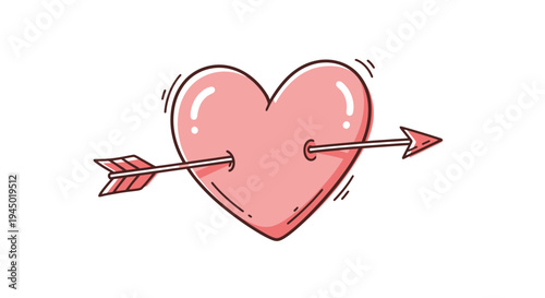 Pink heart symbol pierced by arrow against white background