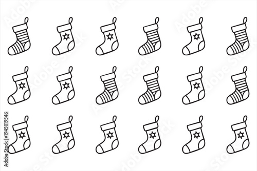 Winter holiday decoration icons featuring Christmas stocking elements