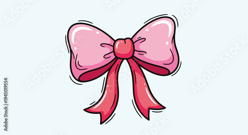 Pink ribbon bow illustration with cartoon style and simple design on white