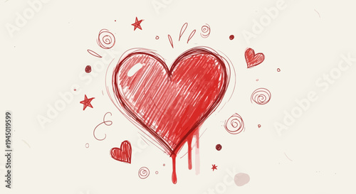 Red heart drawing illustration for love romance and valentines day concepts