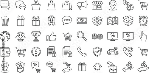 Ecommerce and business line icons set, shopping cart, payment, delivery, communication symbols, online store vector outline collection