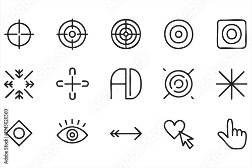 Navigation arrow and click pointer icons for user interface and UX design