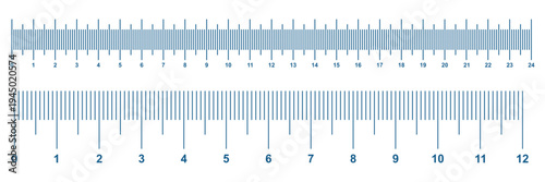 Ruler scale with markings and numbers in Inch centimeters and millimeters units, measuring metric scale, Measuring scale, markup rulers vector. Various measurement scales. Various measurement scales. 