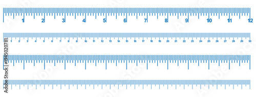 Ruler scale with markings and numbers in Inch centimeters and millimeters units, measuring metric scale, Measuring scale, markup rulers vector. Various measurement scales. Various measurement scales. 