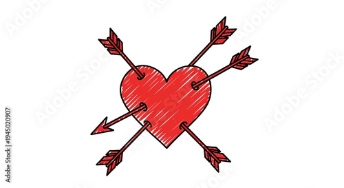 Red heart with arrows illustration romance love valentines day concept