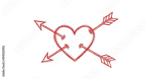 Red heart symbol pierced by arrows isolated on white background
