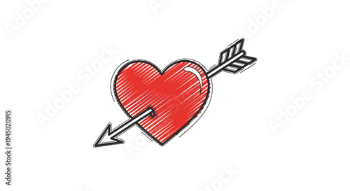 Red heart with arrow illustration on white background symbol of love concept