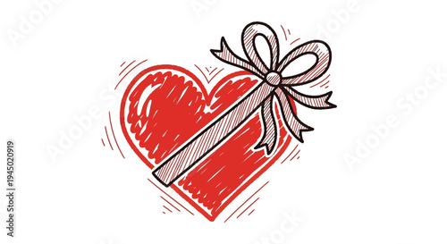 Red heart with ribbon illustration for love and gift giving concept