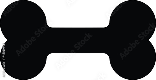 Dog bone icon silhouette, pet food symbol, simple animal bone shape, black minimal pet care vector illustration