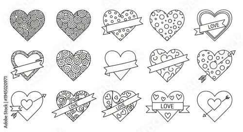 Set of decorative heart shapes vector illustration for valentines day