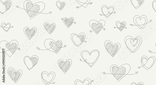 Seamless pattern of various heart illustrations on a white background