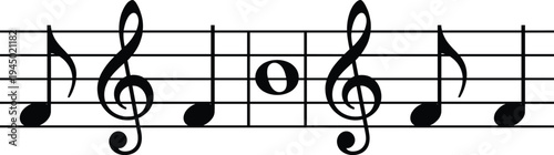 Musical notes and treble clef symbols on a staff line background artistic composition for education song writing harmony performance and creative sound design