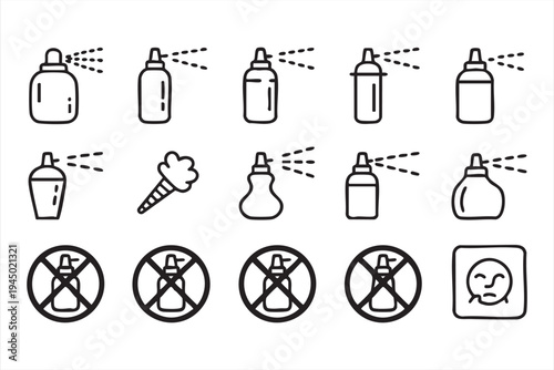 Aerosol spray and sanitizer bottle vector icon pack for hygiene graphics