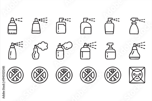 Cleaning product symbols set featuring spray bottles atomizers and dispensers