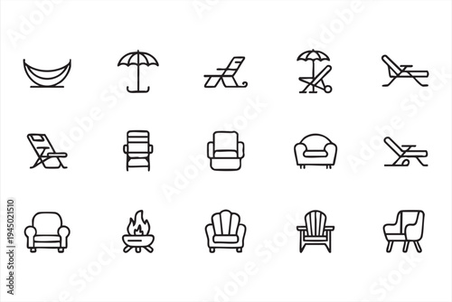 Chair and sofa outline icons for web menus, mobile applications and digital interface systems