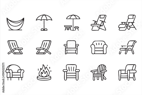 Furniture lounge and seating icons for mobile UI design, web dashboards and service platforms