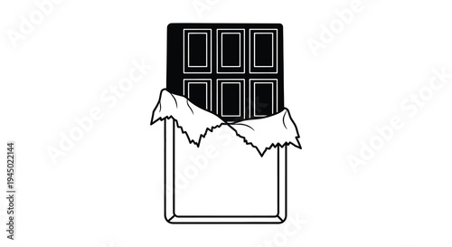 An opened chocolate bar with partially unwrapped foil depicted as a bold silhouette high quality professional