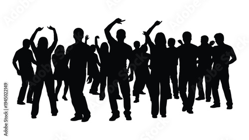 A group of people standing together in a celebratory mood with their arms raised in joy and solidarity, conveying a sense of unity and togetherness in a simple yet powerful visual representation.